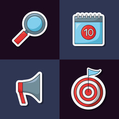 icon set of seo concept, over colorful squares, vector illustration