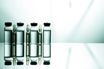 Group object of liquid medicinal agent in limpid glassware in medical laboratory