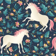 Wall murals Unicorn Seamless pattern with beautiful unicorns. Vector magic background for kids design.