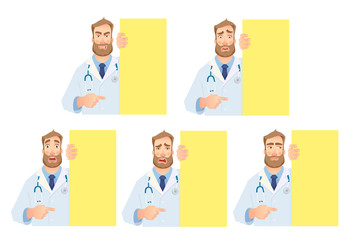 doctor holding blank signboard - set