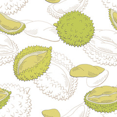 Durian fruit graphic color seamless pattern background sketch illustration vector
