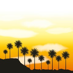 Fototapeta na wymiar full moon party summer yellow scene palms clouds sunset vector illustration