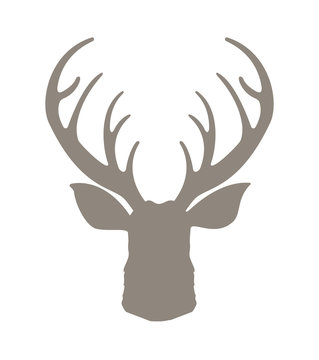 Head deer silhouetted. Reindeer with horns vector illustration. Deer hipster icon. Hand drawn stylized element design