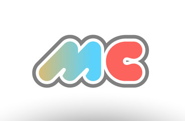 orange pastel blue alphabet letter mc m c logo combination icon design