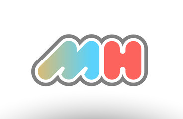 orange pastel blue alphabet letter mh m h logo combination icon design
