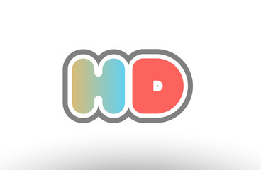 orange pastel blue alphabet letter hd h d logo combination icon design