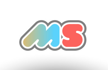 orange pastel blue alphabet letter ms m s logo combination icon design