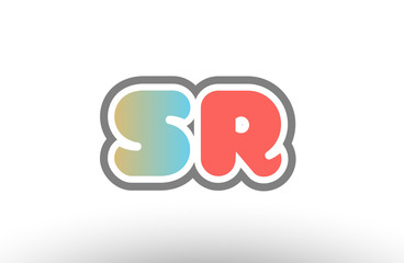 orange pastel blue alphabet letter sr s r logo combination icon design
