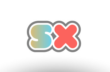 orange pastel blue alphabet letter sx s x logo combination icon design