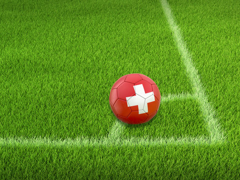 Soccer football with Swiss flag