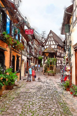 Fototapeta na wymiar Equisheim village in Alsace countryside