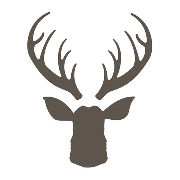 Reindeer with horns vector illustration. Deer hipster icon. Head deer silhouetted. Hand drawn stylized element design.