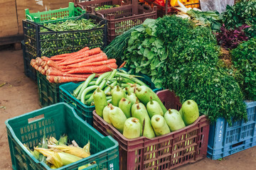 Organic fresh agricultural product at farmer market somewhere in India Goa