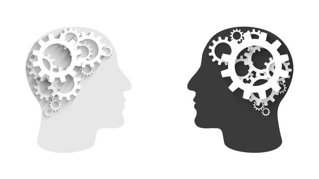 technology concept human head with brain cog wheels