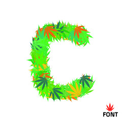 Cannabis letter C from marijuana leaves isolated on white background vector illustration