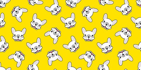 Fototapeta premium Dog seamless pattern vector french bulldog smile isolated puppy repeat background wallpaper