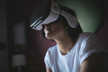 Woman using virtual reality headset