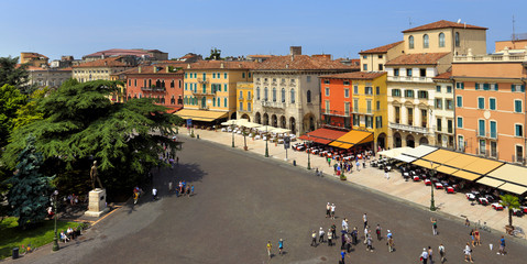 Verona, Italy - historic city center - Piazza Bra square with surrounding historic tenements