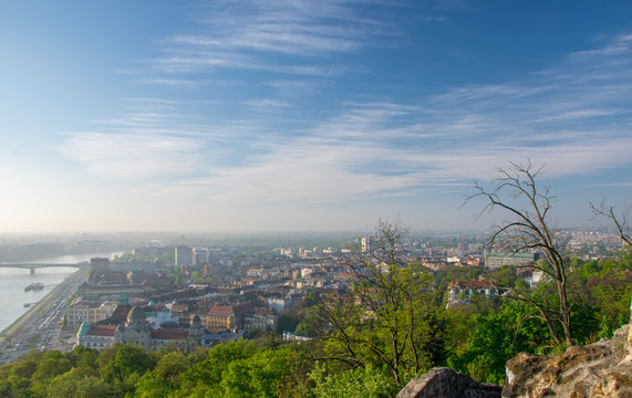 Scenic view of Kelenfold district from Gellert hill park, Budapest, Hungary