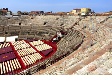 Verona, Italy - historic city center - ancient Roman Arena, Amphitheater stage and auditorium