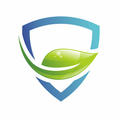 Shield and Leaf Logo Vector Template. Simple Logo Design Concept