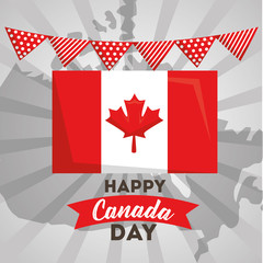 happy canada day flag in the map country pennant hanging vector illustration