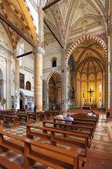 Verona, Italy - historic city center - interior of St. Anastasia church - gothic basilica at St....