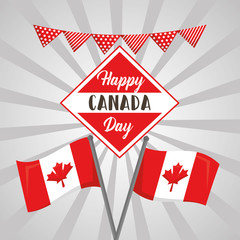 happy canada day label flags patriotic vector illustration