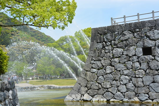 山口県 岩国 錦帯橋 噴水