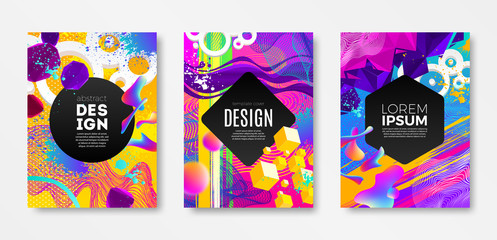 Set of cover design with abstract multicolored different shapes. Vector illustration template. Universal abstract design for covers, flyers, banners, greeting card, booklet and brochure.
