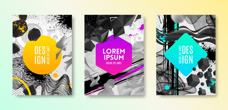 Set of cover design with abstract different shapes. Vector illustration template. Universal abstract design for covers, flyers, banners, greeting card, booklet and brochure.
