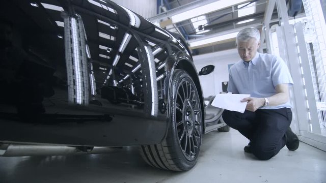 Sports car manufacturing quality control inspection room