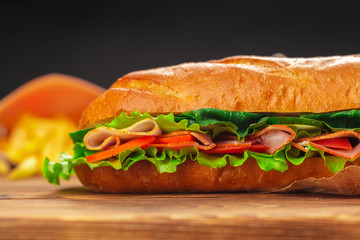 sandwich on a wooden table