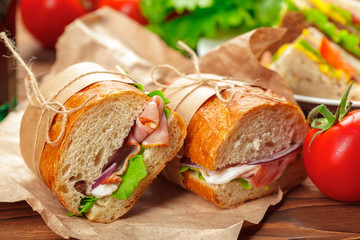 sandwich on a wooden table