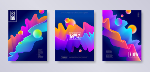 Set of cover design with abstract multicolored flow shapes. Vector illustration template. Universal abstract design for covers, flyers, banners, greeting card, booklet and brochure.