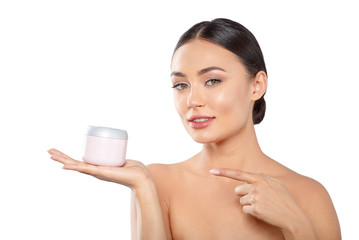 Obraz na płótnie Canvas Model presenting beauty product