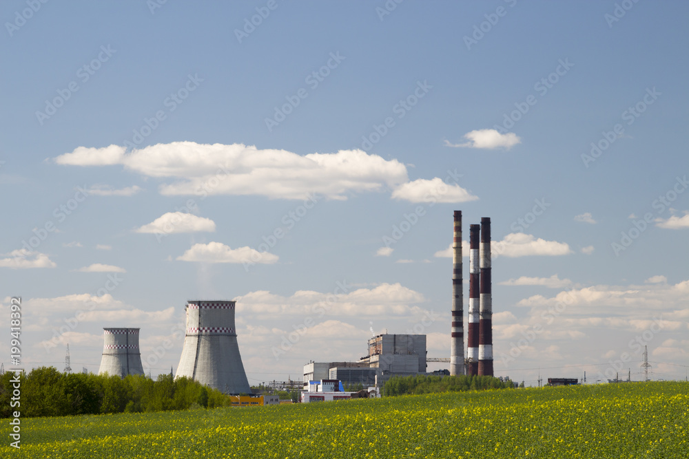 Wall mural city power station, spring landscape