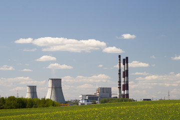 Fototapeta na wymiar City power station, spring landscape