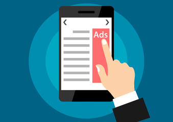 advertisement from website. ads web page from smartphone. click advertise