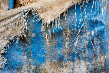 Old dirty burlap texture blue tone