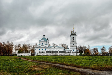 Beautiful landscape with the famous Church in Russia, Konstantinovo, the birthplace of Sergei Yesenin. Russian landmark.