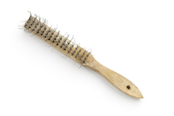 old and rusty wire brush, isolated on white