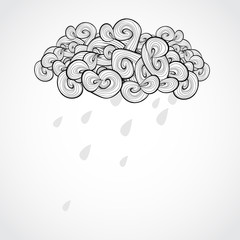 Rainy cloud and spring weather black and white symbol. Sky and rain illustration. Vector design element. EPS 10.