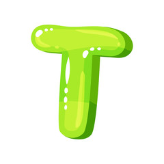 T green glossy bright English letter, kids font vector Illustration on a white background