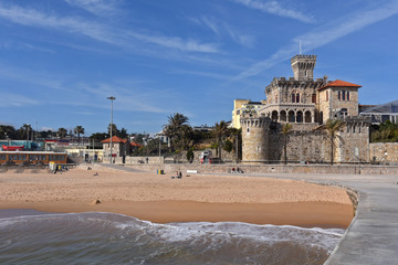 Fototapeta na wymiar Beach and castle of Estoril, Portugal