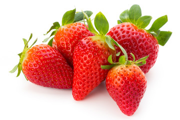 Fresh strawberries close up on white background.