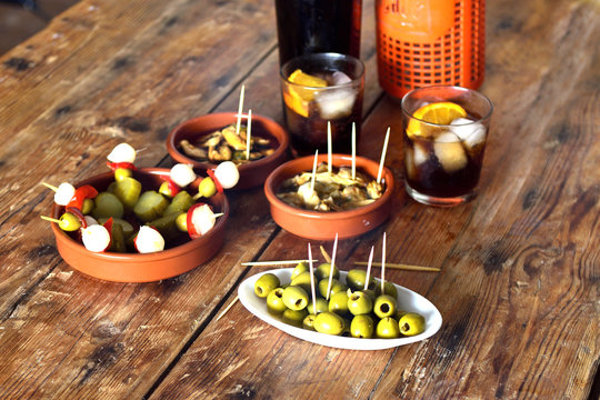 still life of typical spanish and italian snack