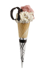 cone ice cream with strawberry and cream and chocolate
