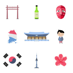 Korean icons set in flat style.