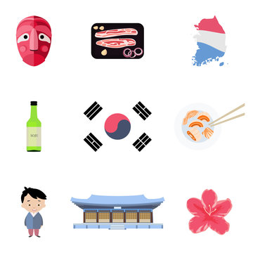 Korean icons set in flat style.